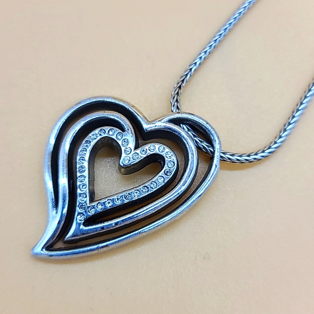 Brighton "INFINITY HEART" Short Silver Swarovski Heart in Heart Pendant ❤️